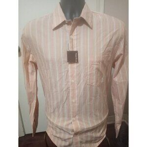 New Perry Ellis Button Up Shirt Medium M Mens Orange Striped Long Sleeve Cotton